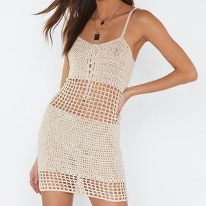 NASTYGAL White/Cream Crotchet Dress - Size: S-M